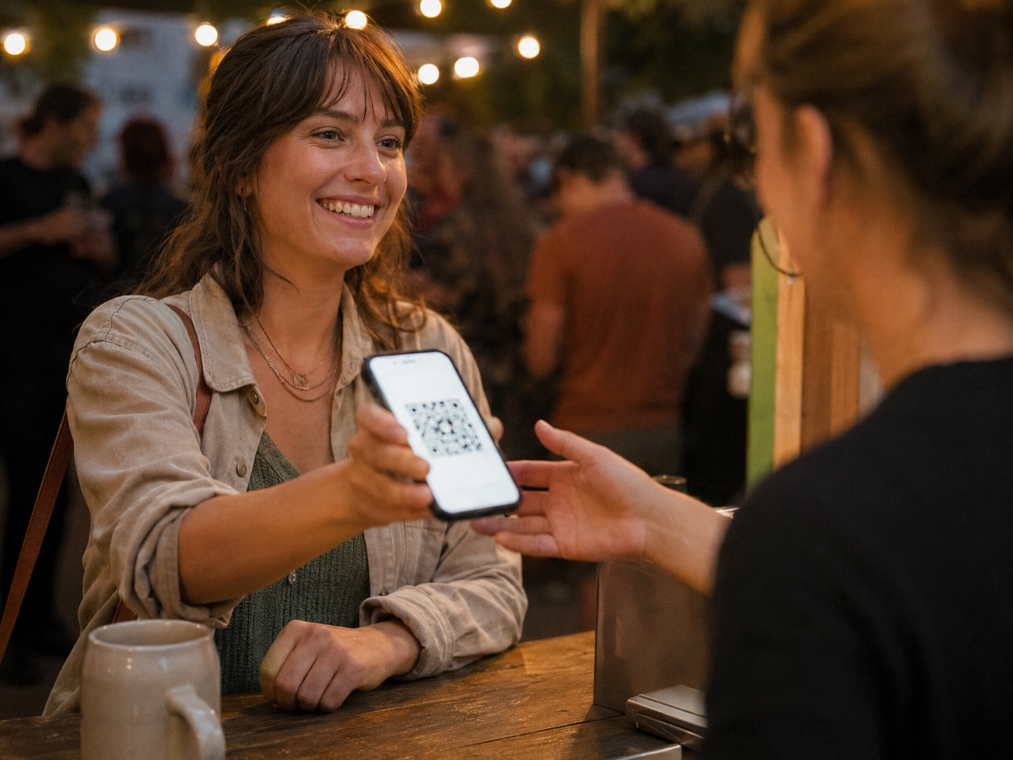 Gast bezahlt mit seiner QR-Code-Wallet